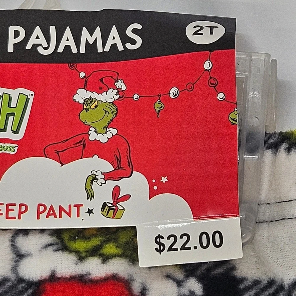 The Grinch Toddler Sleep Pant 2T Family Pajamas‎ Black White Plaid Fleece